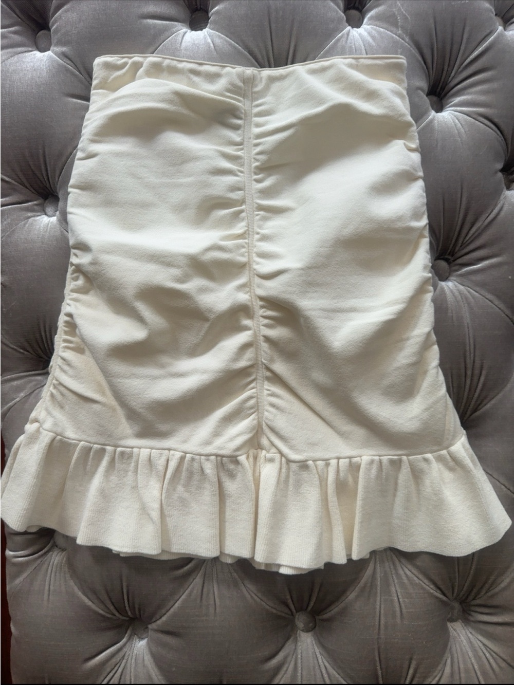New - Sandro Cream Ruched Mini/ midi Skirt with Ruffle Hem
